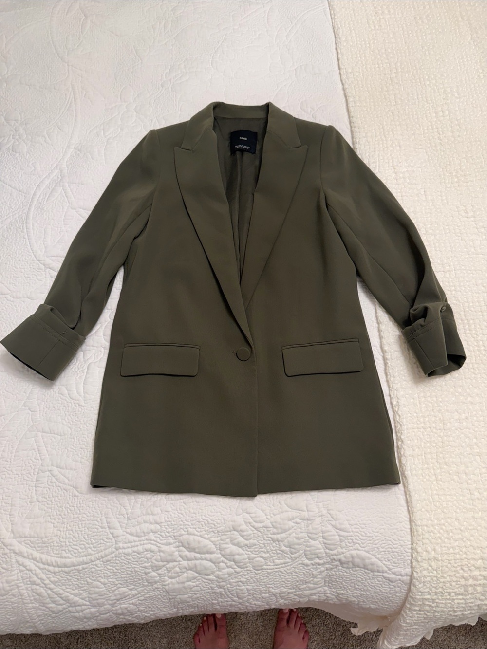 Mango Olive Green Single-Button Long Blazer - Picture 2 of 2